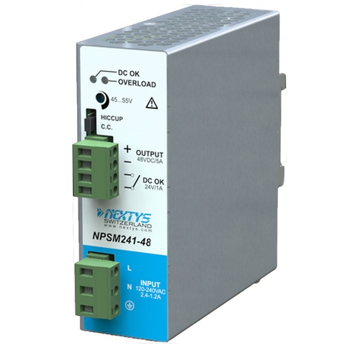 [ASINPSM241-48] 48Vdc DIN Rail Power Supply, 5A, Alarm Contact