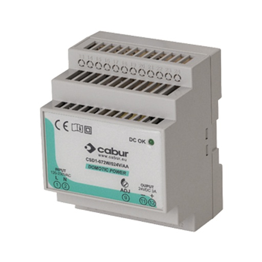 [XCSD1072W024VAA] 24 Vdc, 72W DIN Rail Power Supply, Low Profile, Compact, 120Vac Input, 24Vdc, 3A Output