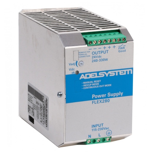 [FLEX28024A] 24V DC Power Supply, 14 Amp, 115-230V AC Input, Single Phase, DIN Rail Mounted