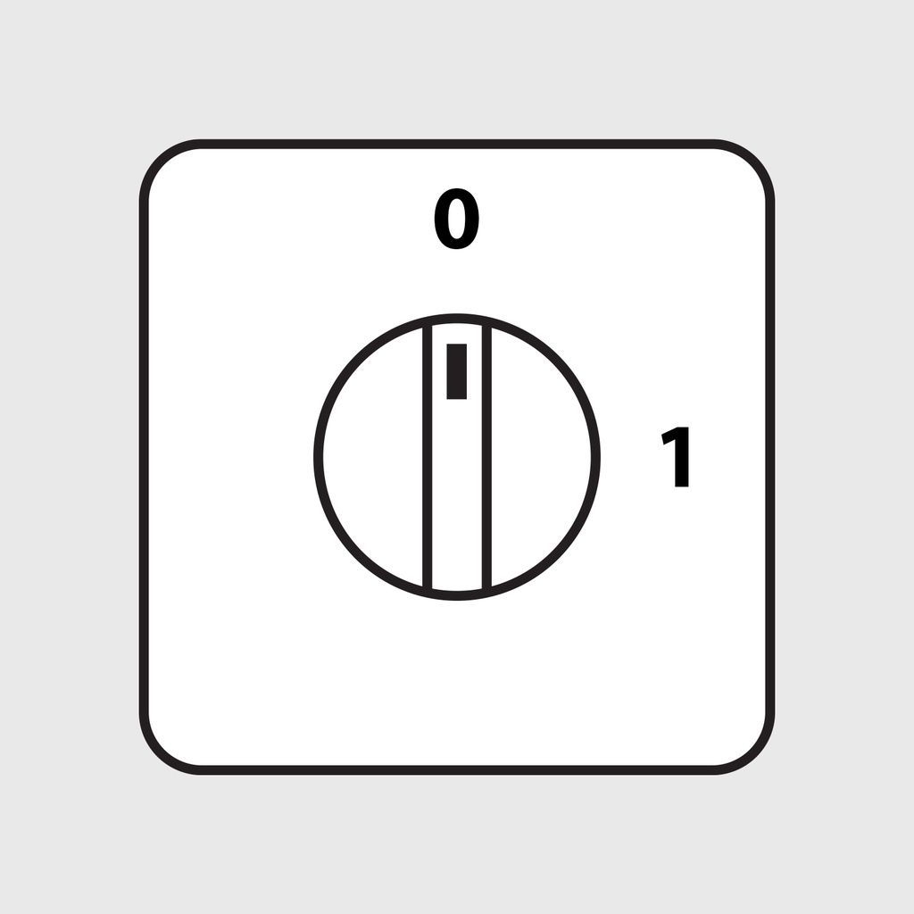 On-Off Cam Switch Handle, Black Knob, Gray Plate, 0 at Top, 1 at Right