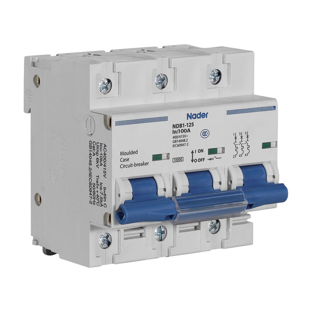 100 Amp 3-Pole Miniature Circuit Breaker | 480V AC, 60V DC | Trip Curve: C | DIN Rail Mount | UL1077 Certified