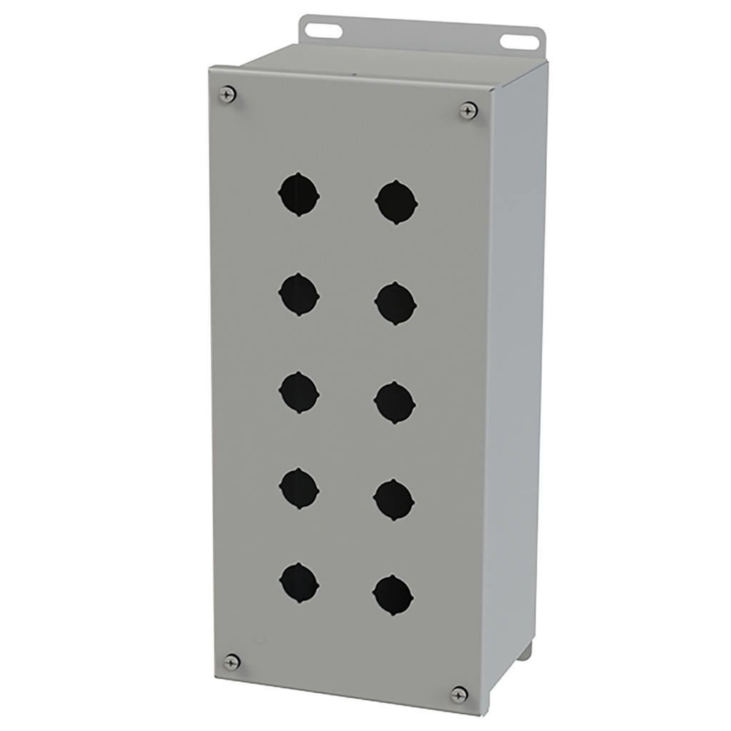 Push Button Enclosure, Extra Deep, 22.5mm Hole, 10 Hole, Steel, Gray