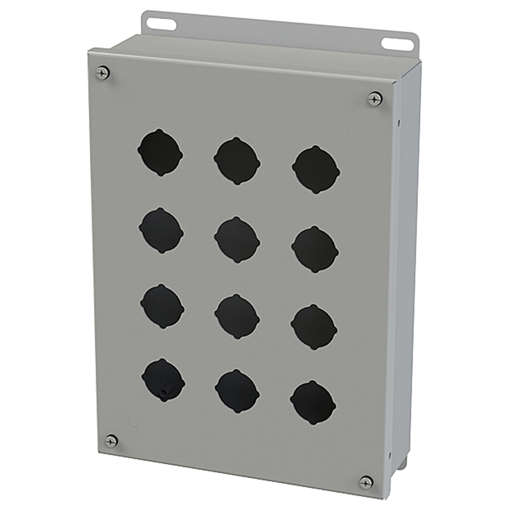 Push Button Enclosure, 30.5mm Hole, Twelve Hole, Steel, Gray