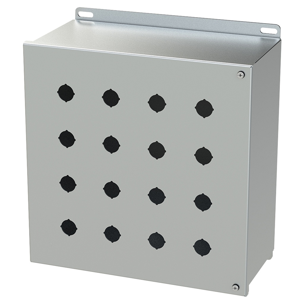 Push Button Enclosure, Hinged Cover, 22.5mm, 16 Hole, Stainless Steel