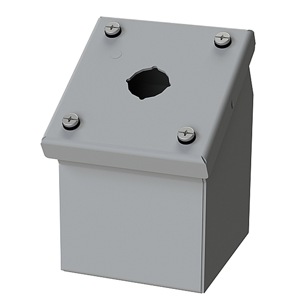 Push Button Enclosure, Sloping Front, 22.5mm Hole, 1 Hole, Steel, Gray