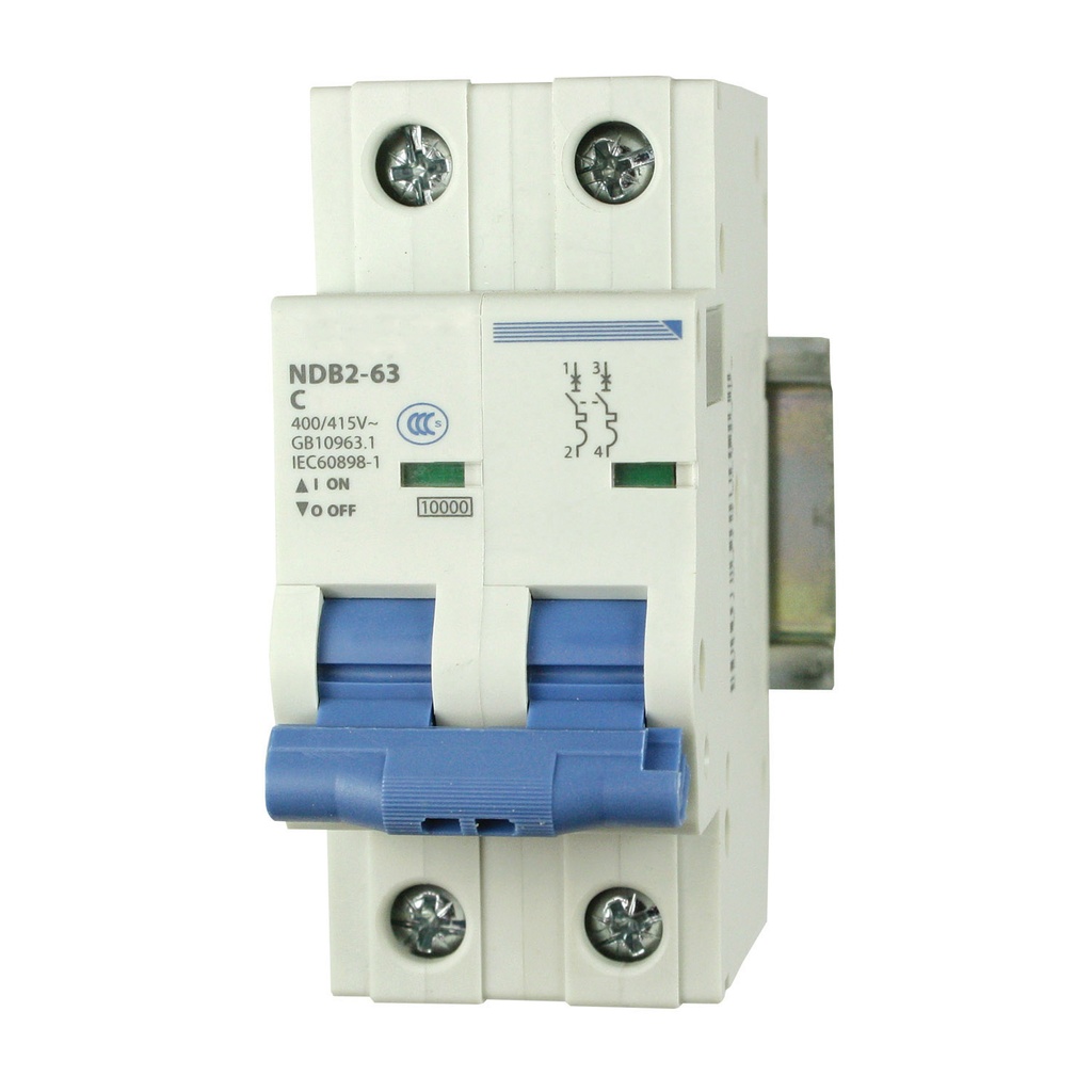 10 Amp, 2 Pole, 480V AC, 125V DC, Trip Curve: C, DIN Rail Mount-Miniature Circuit Breaker, UL1077