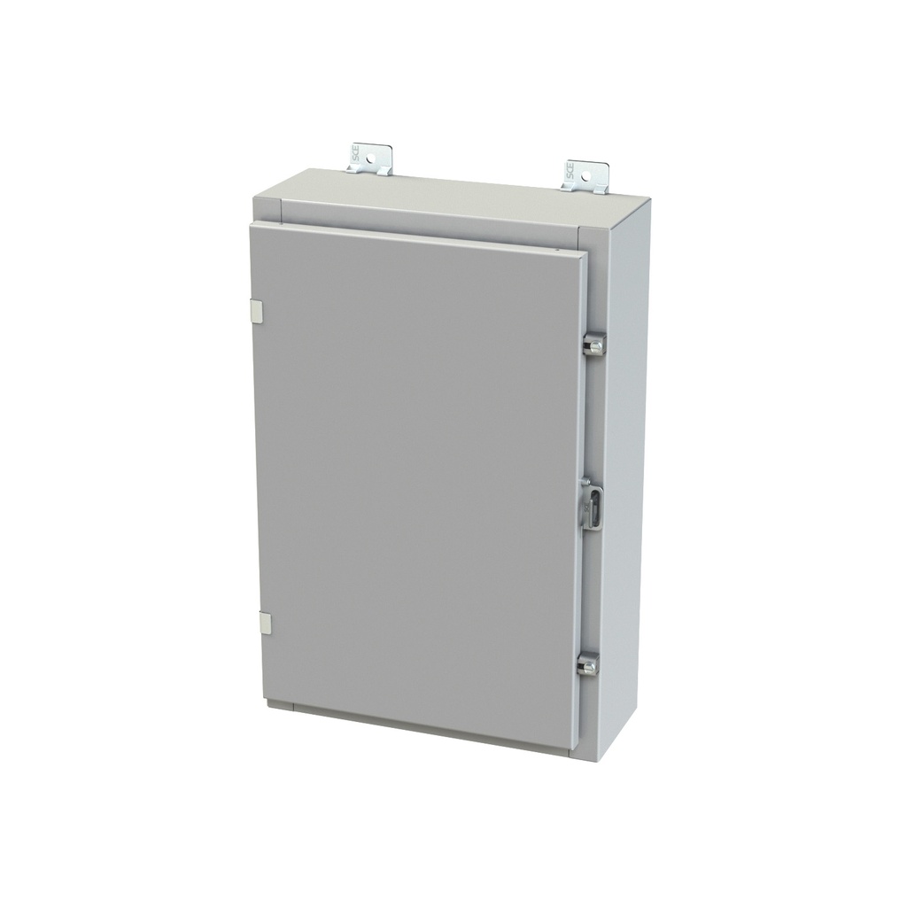 NEMA 3R, 4, 12 Enclosure, Wallmount, 24" H x 16" W x 6" D, Carbon Steel, Powder Coat gray