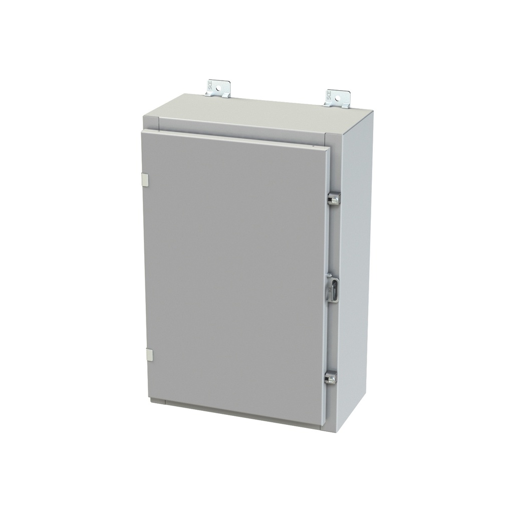 NEMA 3R, 4, 12 Enclosure, Wallmount, 24" H x 16" W x 8" D, Carbon Steel, Powder Coat gray