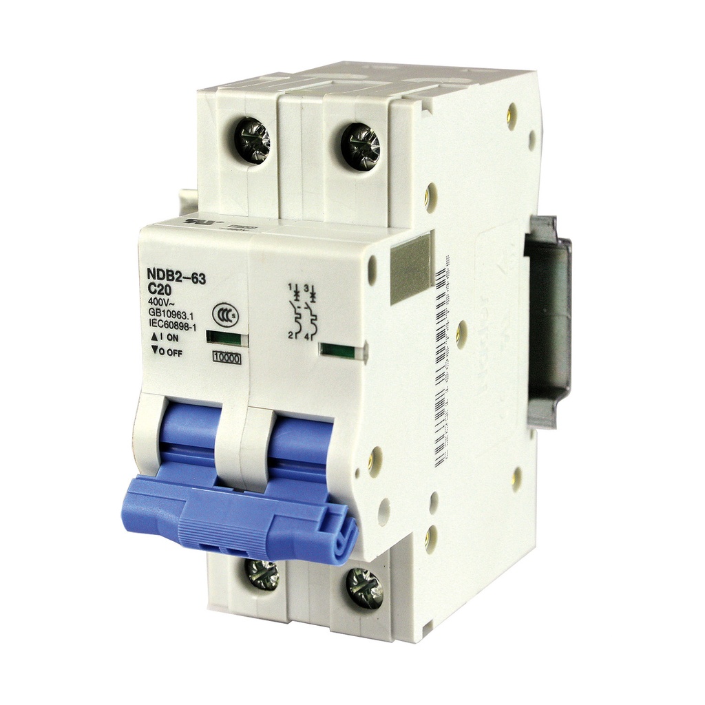 20 Amp, 2 Pole, 480V AC, 125V DC, Trip Curve: C, DIN Rail Mount-Miniature Circuit Breaker, UL1077