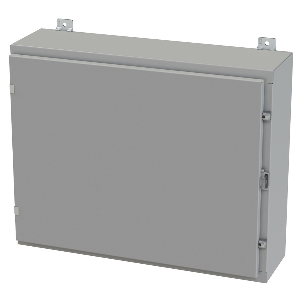 NEMA 3R, 4, 12 Enclosure, Wallmount, 24" H x 30" W x 8" D, Carbon Steel, Powder Coat gray