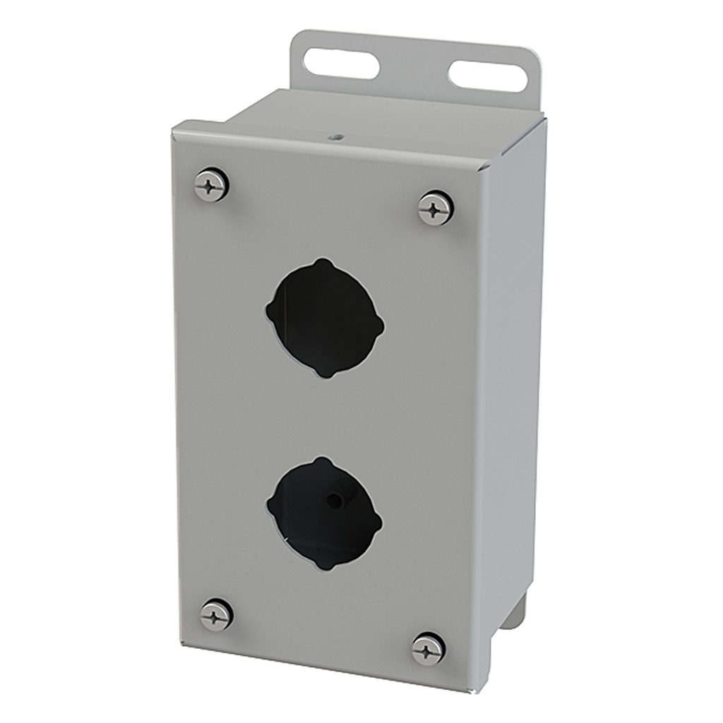 Push Button Enclosure, 30.5mm Hole, Two Hole, Steel, Gray