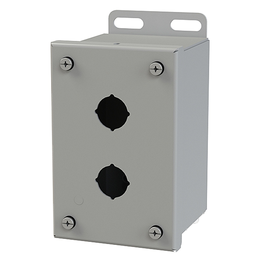 Push Button Enclosure, Compact, 22.5mm Hole, Two Hole, Steel, Gray