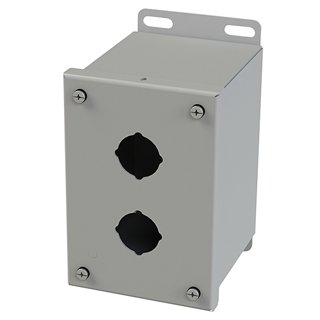 Push Button Enclosure, Extra Deep, 30.5mm Hole, 2 Hole, Steel, Gray