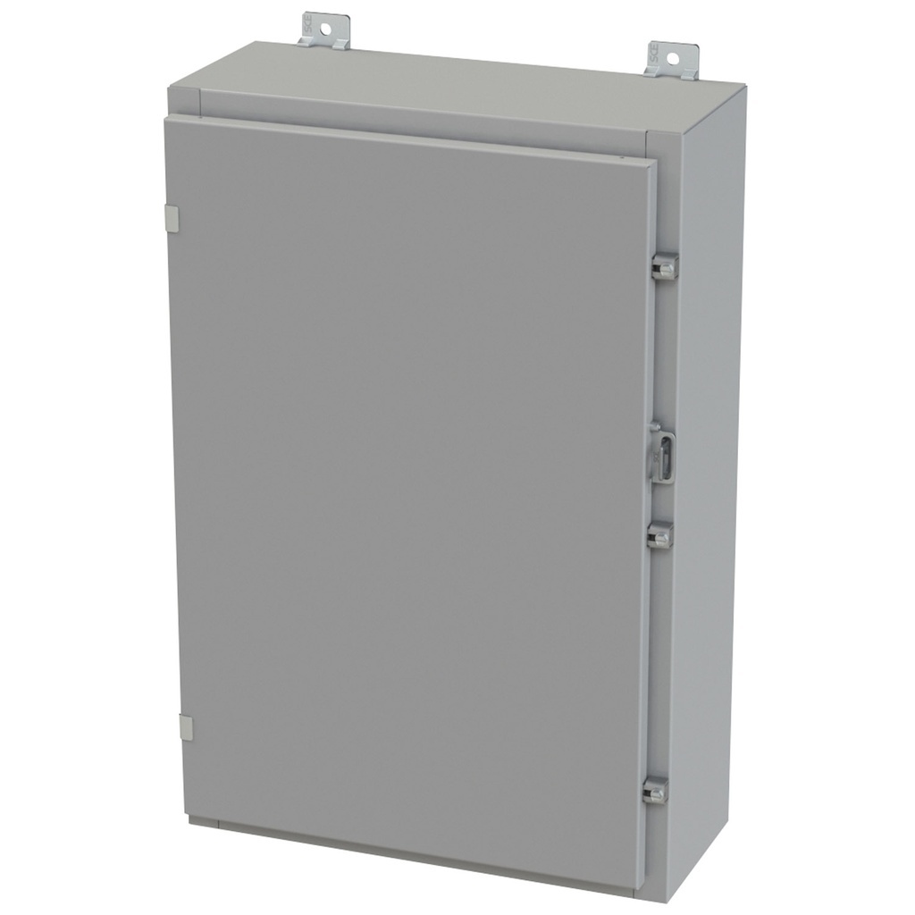 NEMA 3R, 4, 12 Enclosure, Wallmount, 30" H x 20" W x 8" D, Carbon Steel, Powder Coat gray