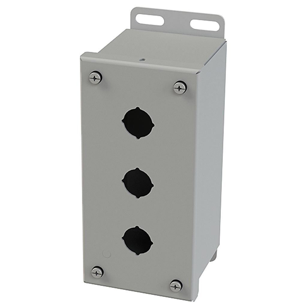 Push Button Enclosure, Compact, 22.5mm Hole, Three Hole, Steel, Gray