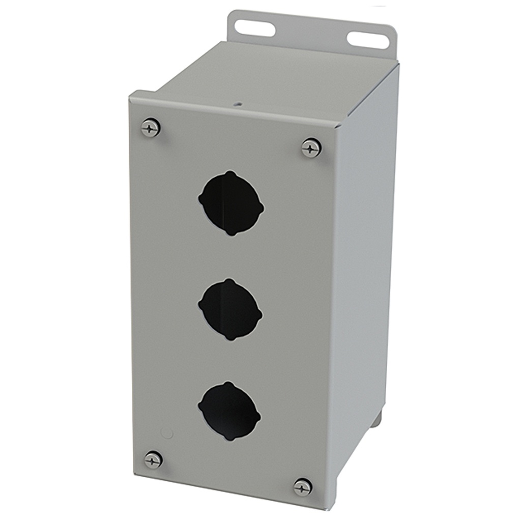 Push Button Enclosure, Extra Deep, 30.5mm Hole, 3 Hole, Steel, Gray