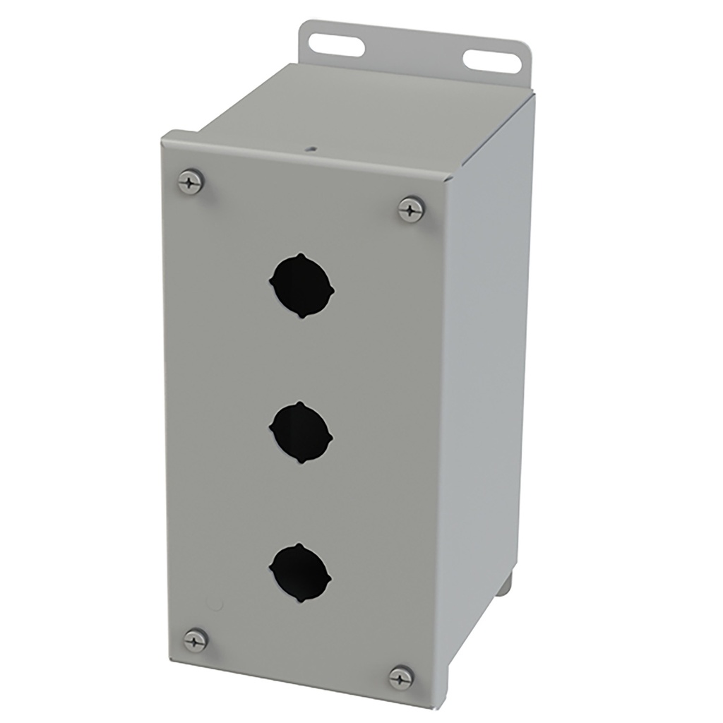 Push Button Enclosure, Extra Deep, 22.5mm Hole, 3 Hole, Steel, Gray