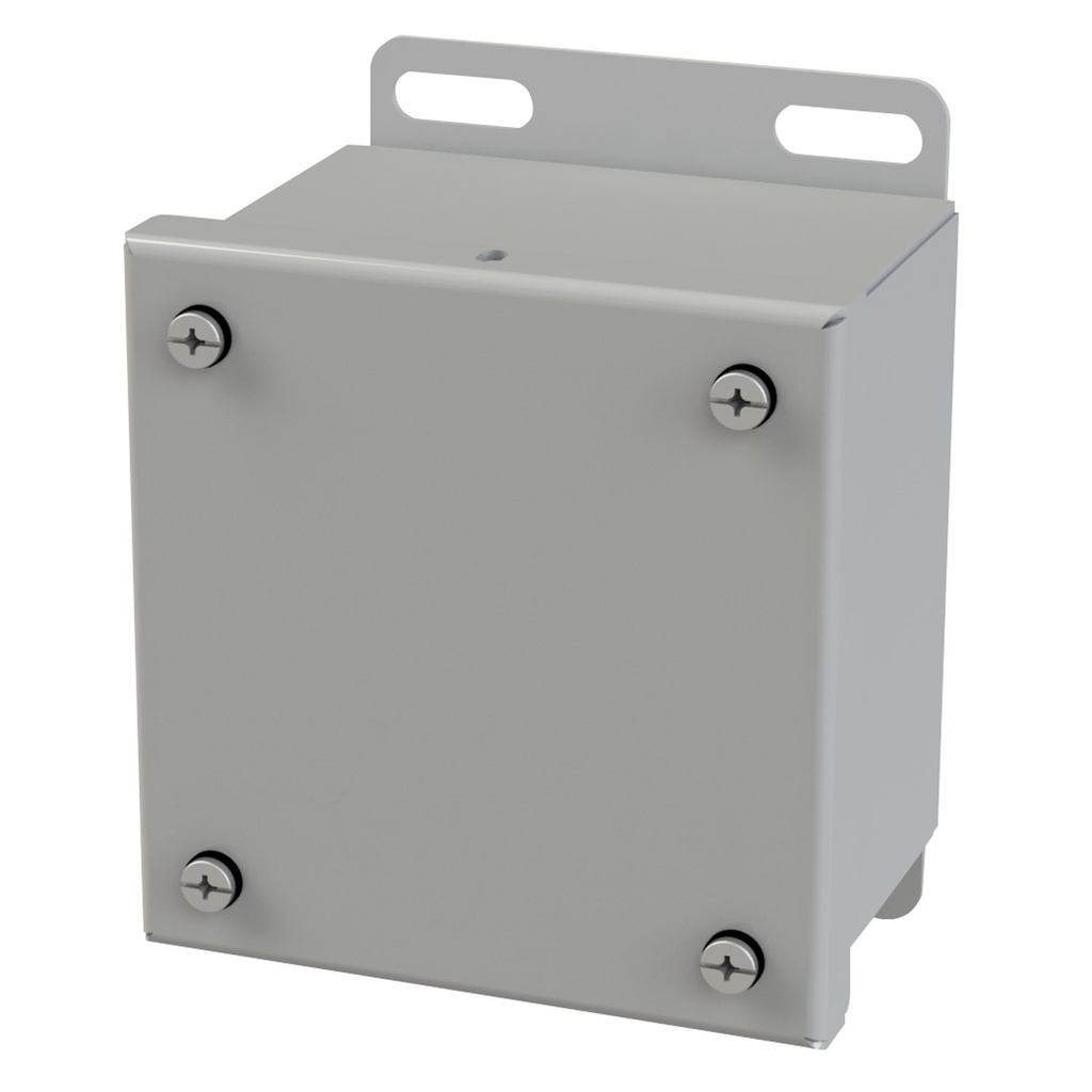 NEMA 3R, 4, 12 Enclosure, Wallmount, 4" H x 4" W x 3" D, Carbon Steel, Powder Coat gray