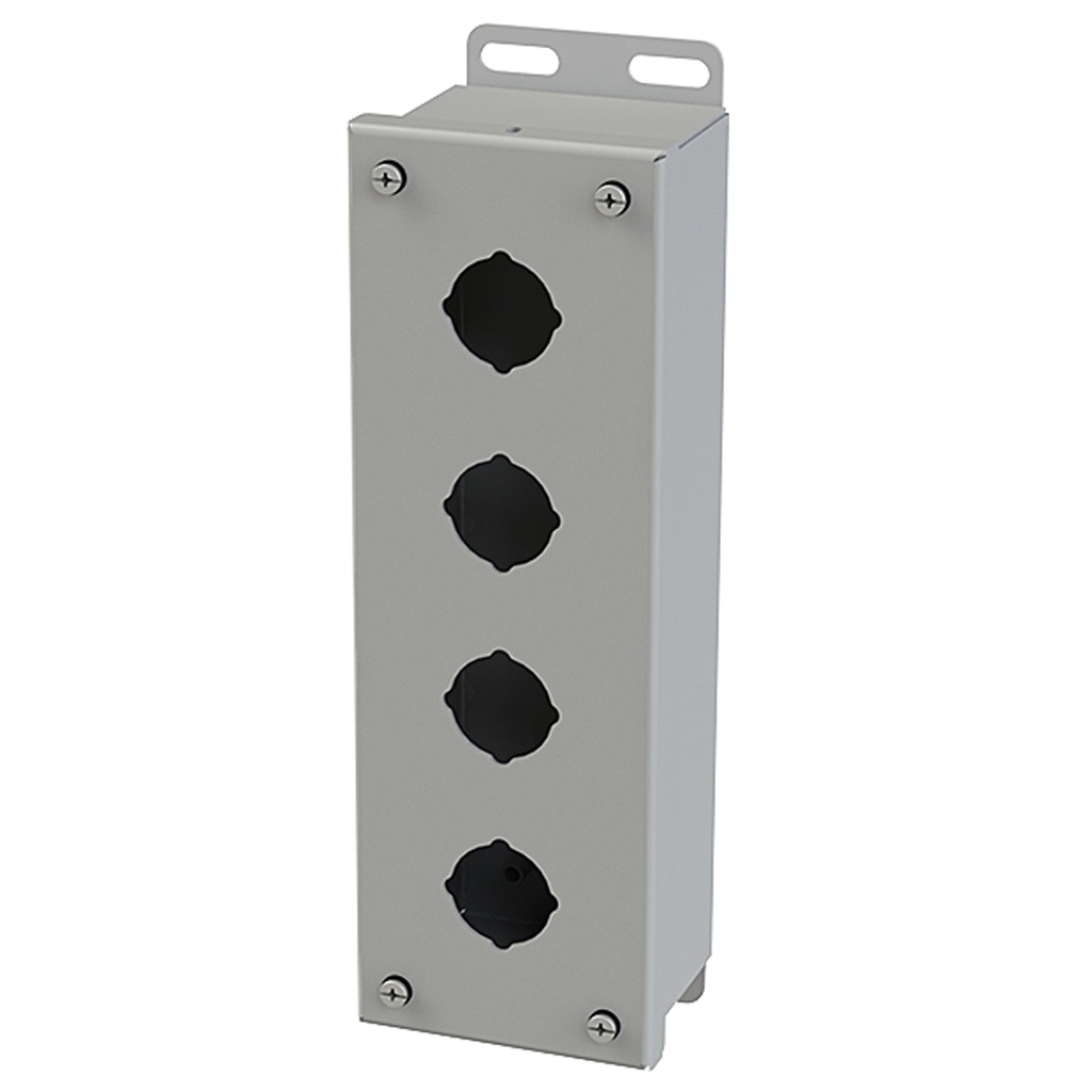 Push Button Enclosure, 30.5mm Hole, Four Hole, Steel, Gray