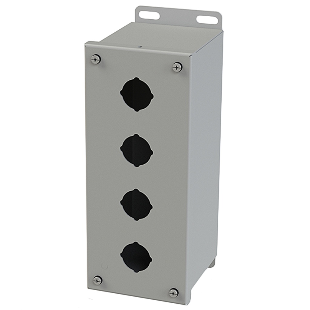 Push Button Enclosure, Extra Deep, 30.5mm Hole, 4 Hole, Steel, Gray