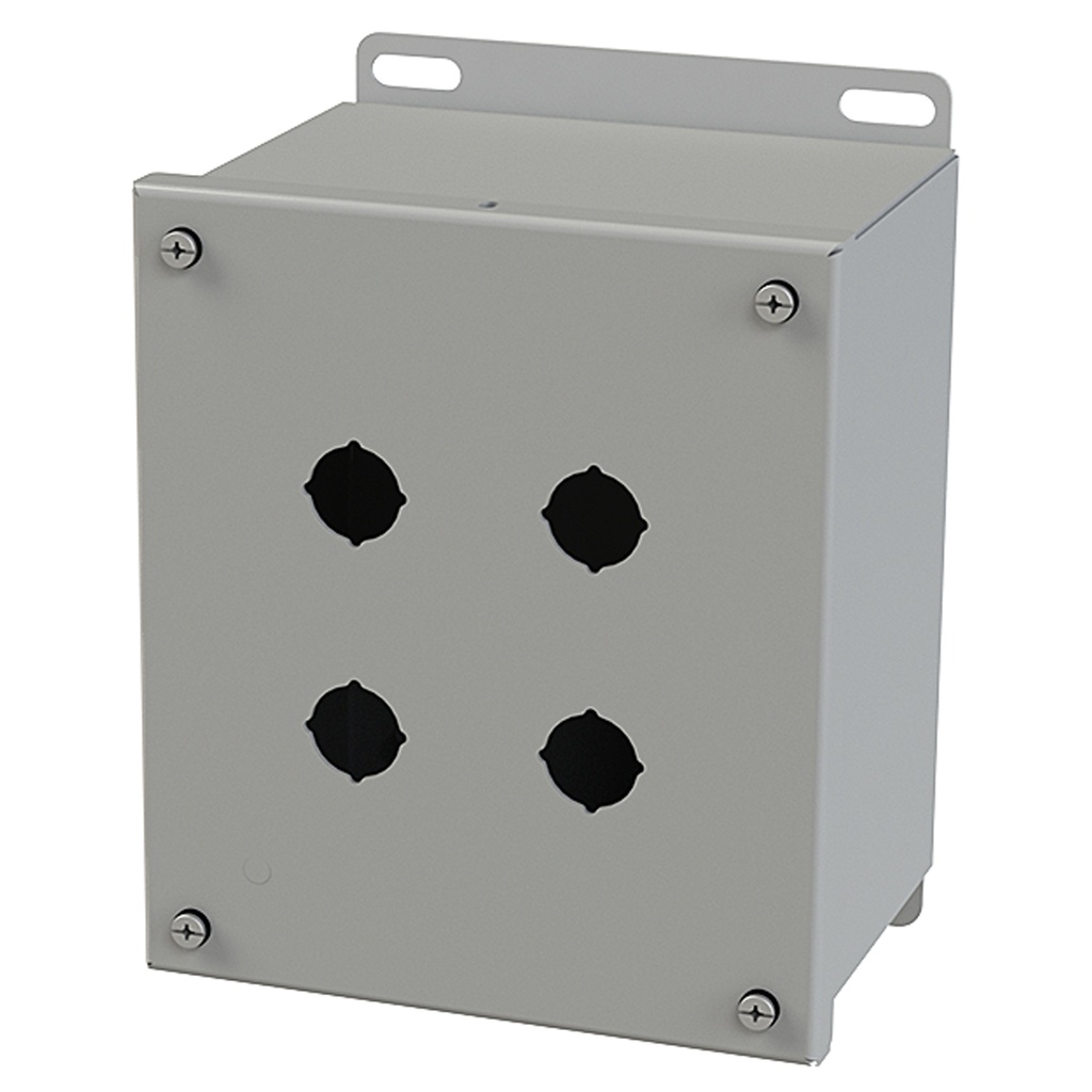 Push Button Enclosure, Extra Deep, 22.5mm Hole, 5 Hole, Steel, Gray