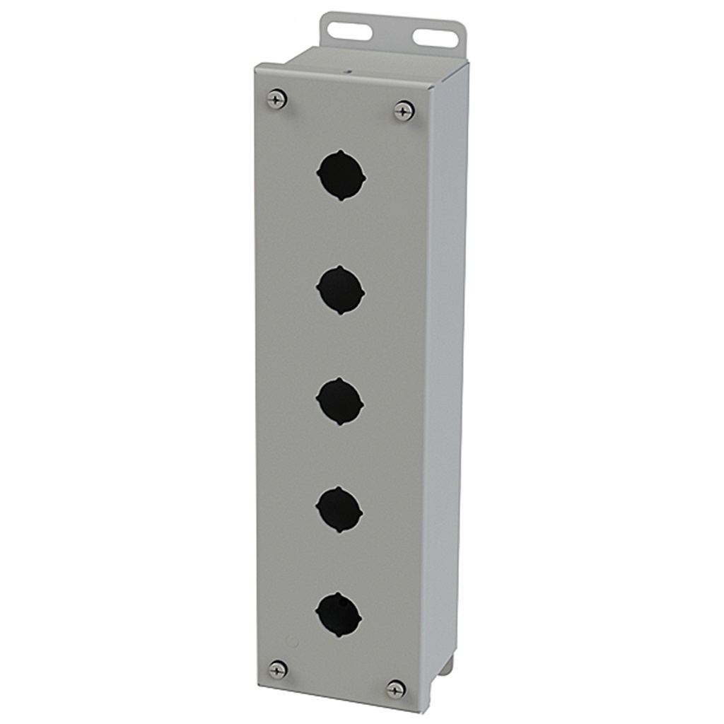 Push Button Enclosure, 22.5mm Hole, Five Hole, Steel, Gray