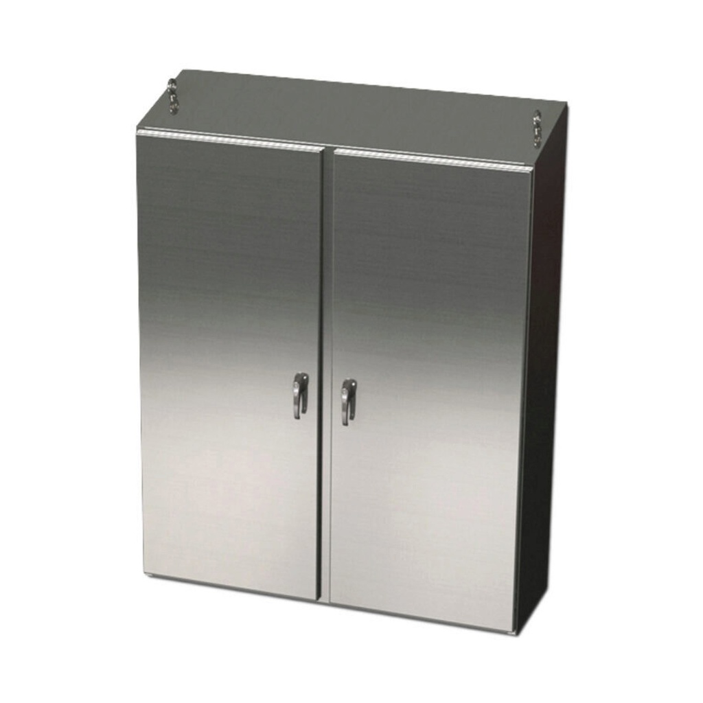 NEMA 4X Enclosure, Slope Top, Free Standing, 60" H x 48" W x 12" D, 304 Stainless Steel