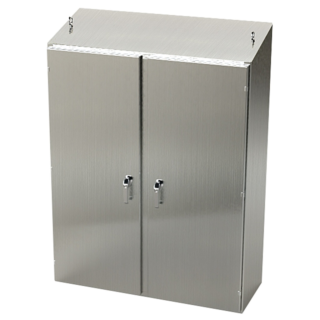 NEMA 4X Enclosure, Slope Top, Free Standing, 60" H x 48" W x 18" D, 304 Stainless Steel