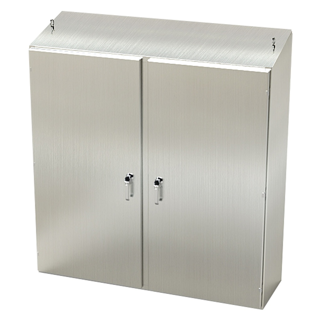 NEMA 4X Enclosure, Slope Top, Free Standing, 60" H x 60" W x 18" D, 304 Stainless Steel