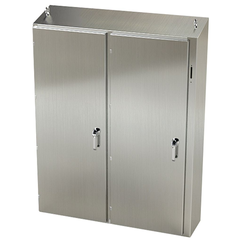 NEMA 4X Disconnect Enclosure, Slope Top, Free Standing, 60" H x 49" W x 12" D, 304 Stainless Steel