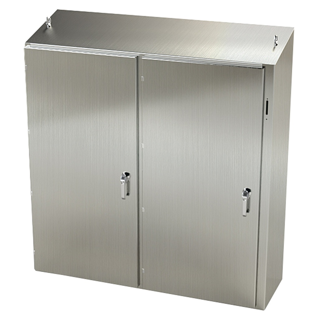 NEMA 4X Disconnect Enclosure, Slope Top, Free Standing, 60" H x 61" W x 18" D, 304 Stainless Steel