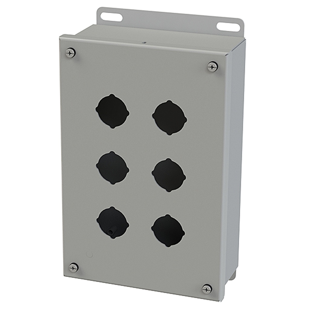 Push Button Enclosure, 30.5mm Hole, Six Hole, Steel, Gray