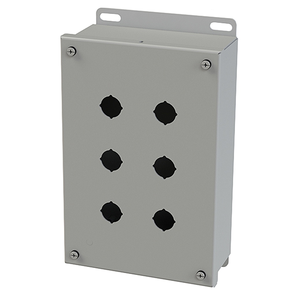 Push Button Enclosure, 22.5mm Hole, Six Hole, Steel, Gray