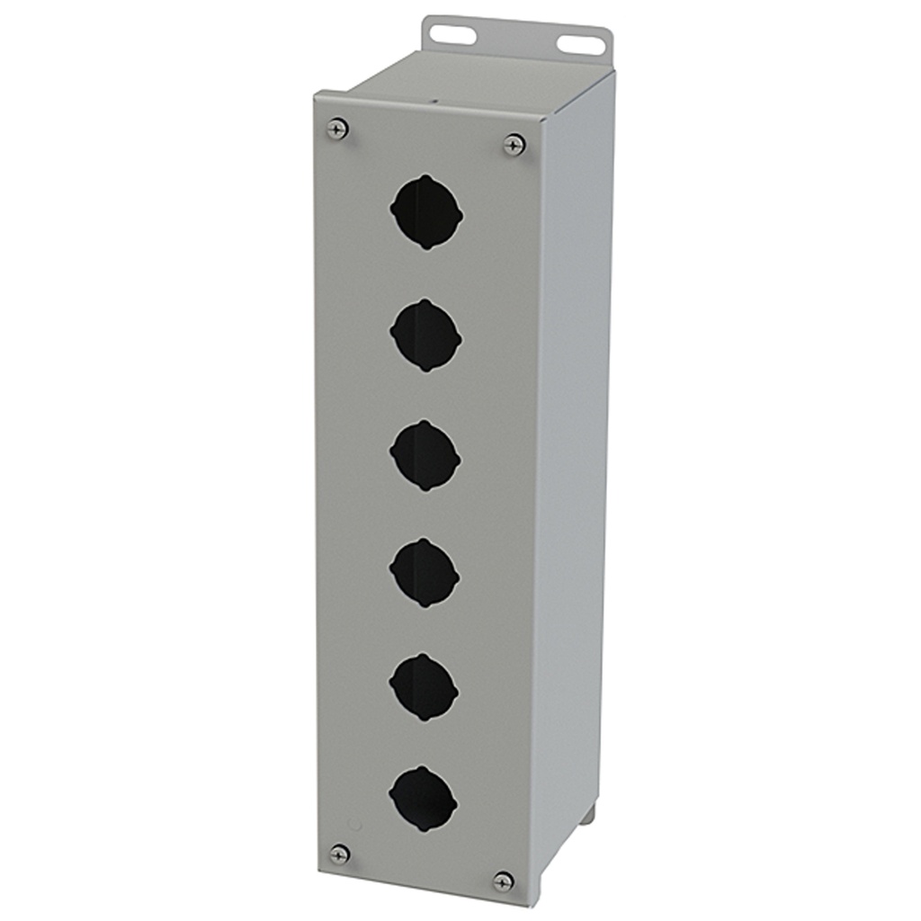 Push Button Enclosure, Extra Deep, 30.5mm Hole, 6 Hole, Steel, Gray