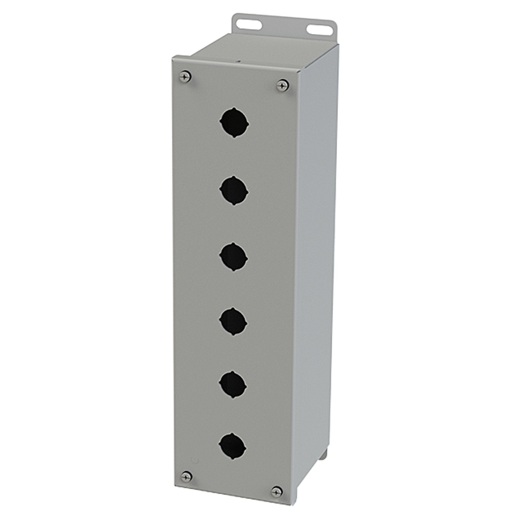 Push Button Enclosure, Extra Deep, 22.5mm Hole, 6 Hole, Steel, Gray