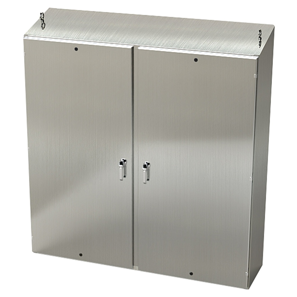 NEMA 4X Enclosure, Slope Top, Free Standing, 72" H x 72" W x 18" D, 304 Stainless Steel