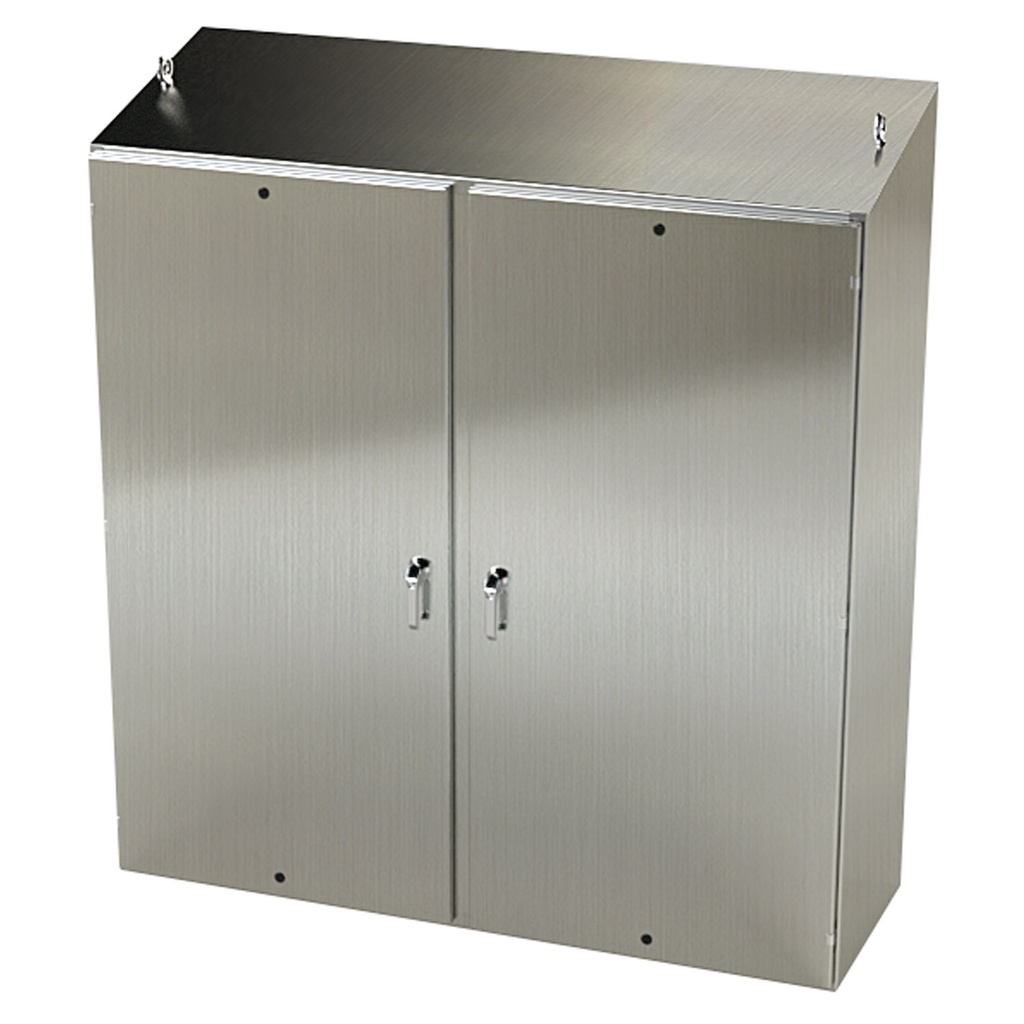 NEMA 4X Enclosure, Slope Top, Free Standing, 72" H x 72" W x 24" D, 304 Stainless Steel