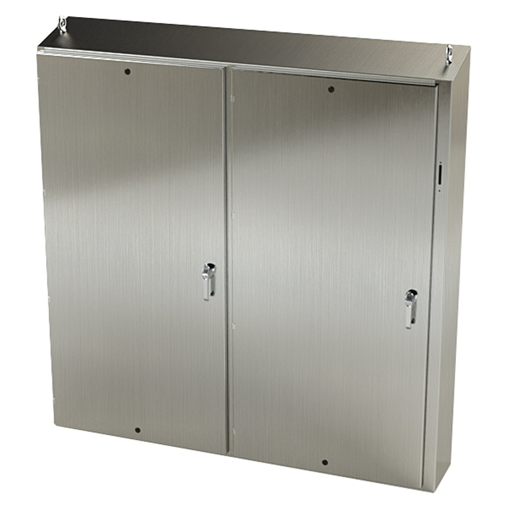 NEMA 4X Disconnect Enclosure, Slope Top, Free Standing, 72" H x 73" W x 12" D, 304 Stainless Steel