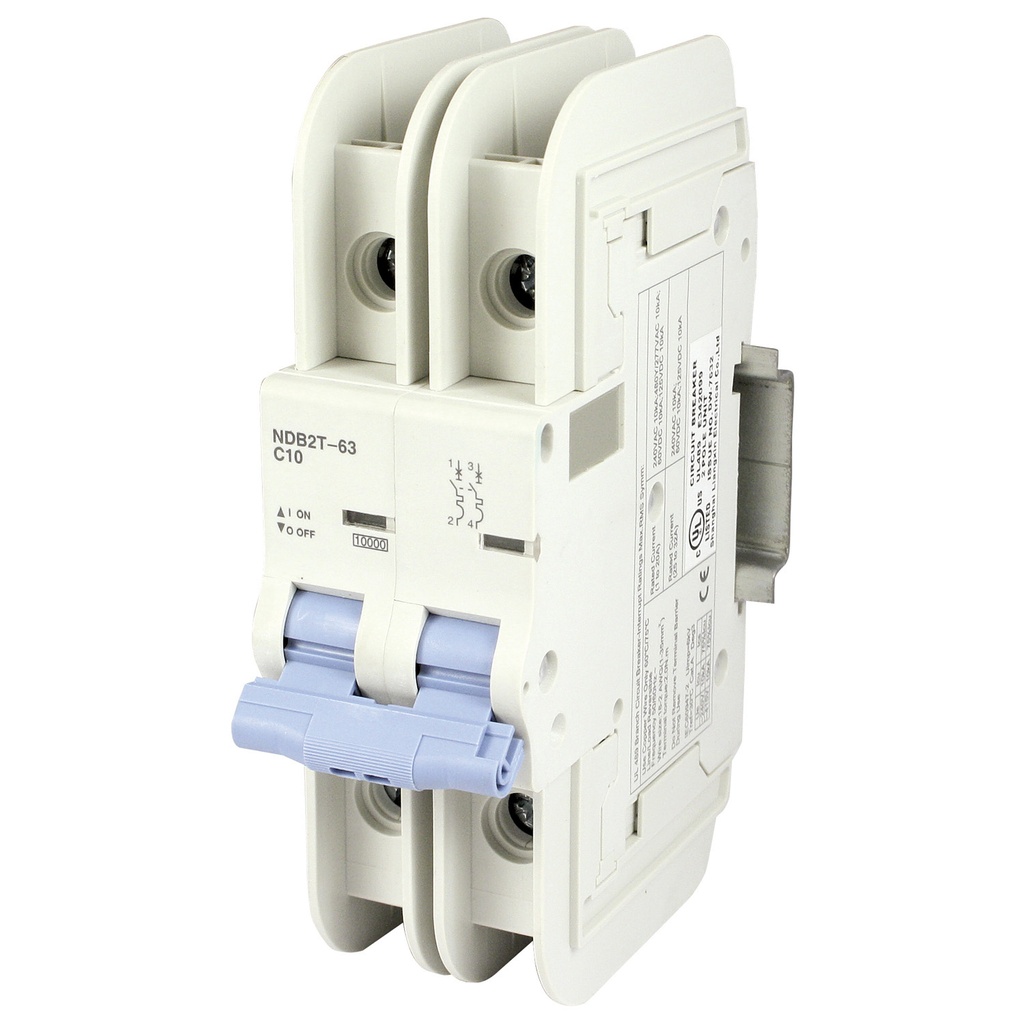 10 Amp, 2 Pole, 240/277/480YV AC, 60/125V DC, Trip Curve: C, DIN Rail Mount-Miniature Circuit Breaker, UL489