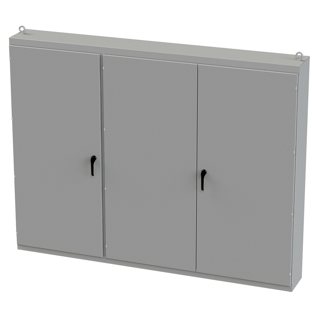 NEMA 3R Enclosure, Free Standing, 86" H x 112" W x 14" D, Carbon Steel, Powder Coat gray