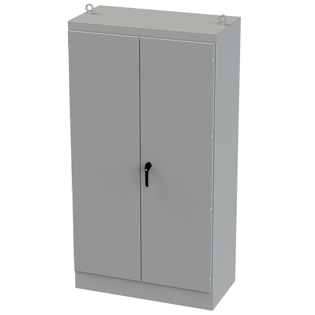 NEMA 12 Enclosure, Free Standing, 90" H x 48" W x 24" D, Carbon Steel, Powder Coat gray