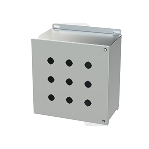 Push Button Enclosure, Hinged Cover, 22.5mm, 9 Hole, Stainless Steel