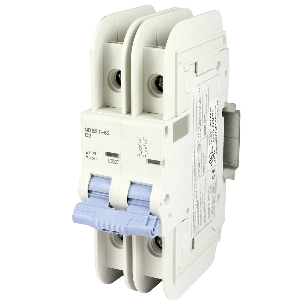 2 Amp, 2 Pole, 240/277/480YV AC, 60/125V DC, Trip Curve: C, DIN Rail Mount-Miniature Circuit Breaker, UL489