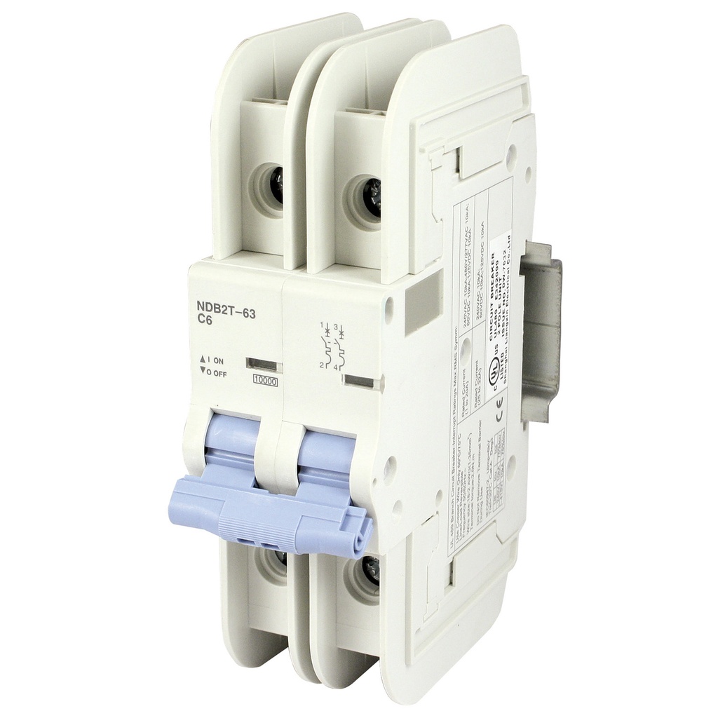 6 Amp, 2 Pole, 240/277/480V-WYE AC, 60/125V DC, Trip Curve: C, DIN Rail Mount-Miniature Circuit Breaker, UL489