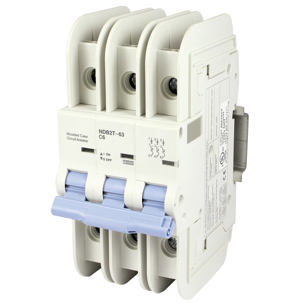 63 Amp, 3 Pole, 240/277/480YV AC, Trip Curve: C, DIN Rail Mount-Miniature Circuit Breaker, UL489