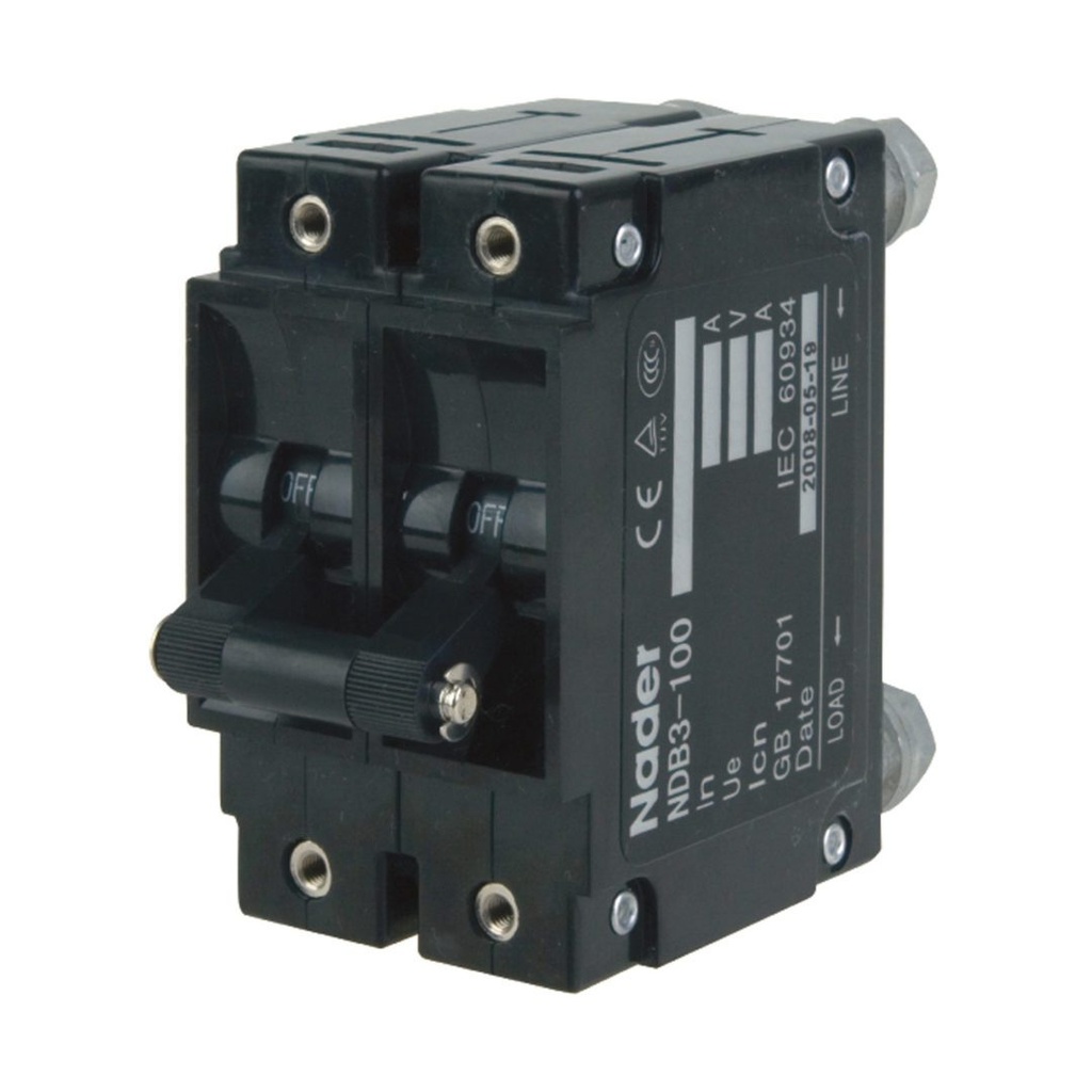 100 Amp, 2 Pole, 250V AC, Trip Curve: C, Rack & Panel Mount Screw, Hydraulic Magnetic Circuit Breaker, UL1077