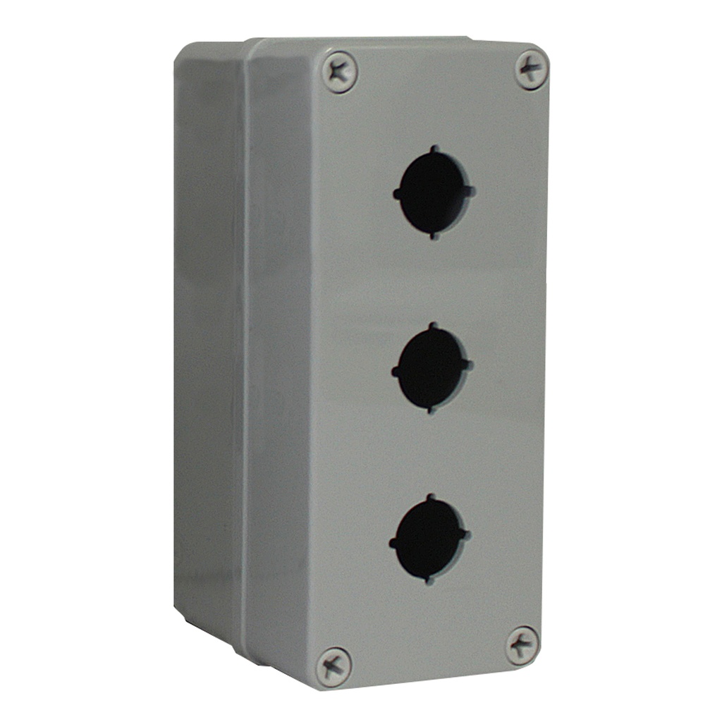 Push Button Enclosure, Three 22mm hole, Gray Cover, 6.7x3.2x3.4 Inches