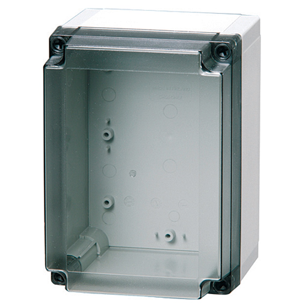 Plastic Enclosure Box, NEMA 4X, Smoked Clear Cover, 7x5x6 Inch