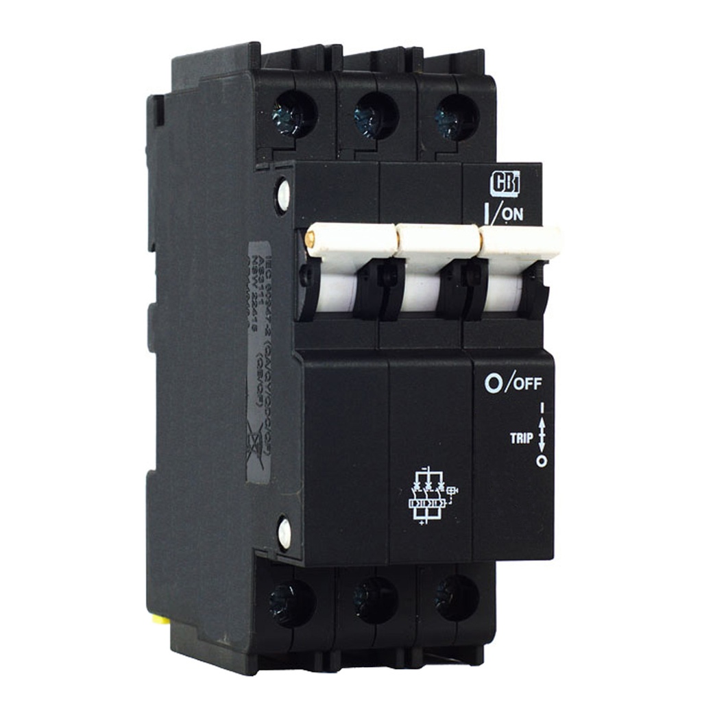 25 Amp DIN Rail Circuit Breaker, 240V AC, 3 Pole, Only 39 mm Wide, UL489 Listed