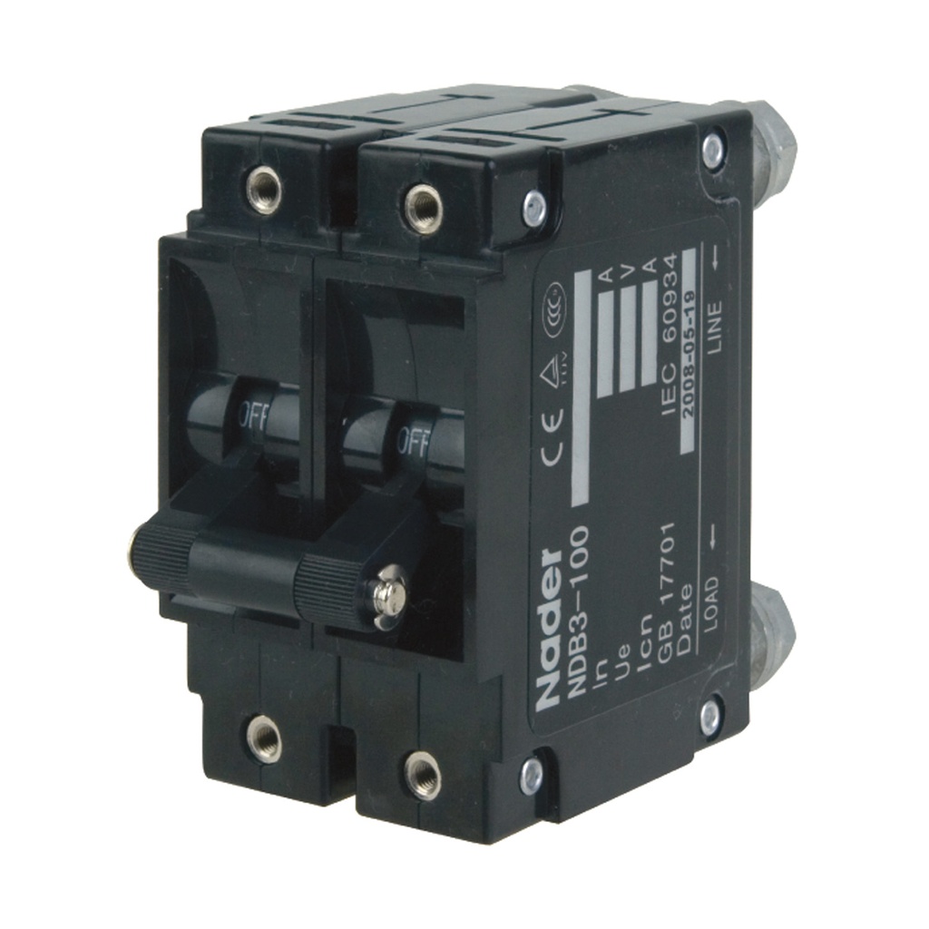 60 Amp, 2 Pole, 250V AC, Trip Curve: C, Rack & Panel Mount Screw, Hydraulic Magnetic Circuit Breaker, UL1077